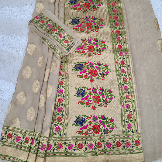Georgette Benarasi Beige & Gold
